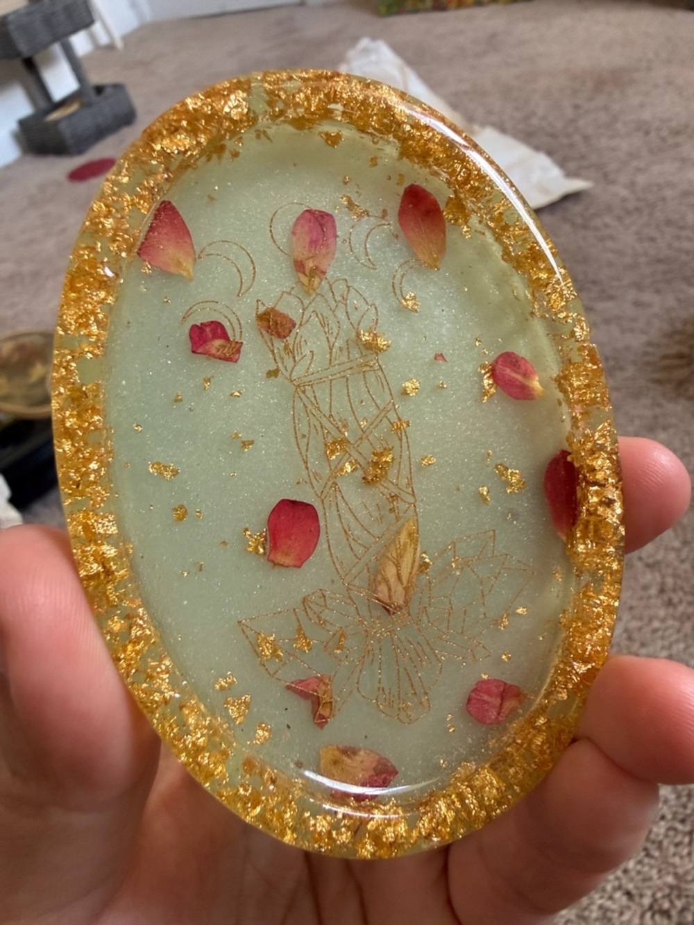 Handmade Resin Tray with Gold Leaf and Rose Petals